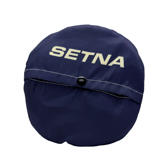 Navy blue bag with 'SETNA' branding on a white background